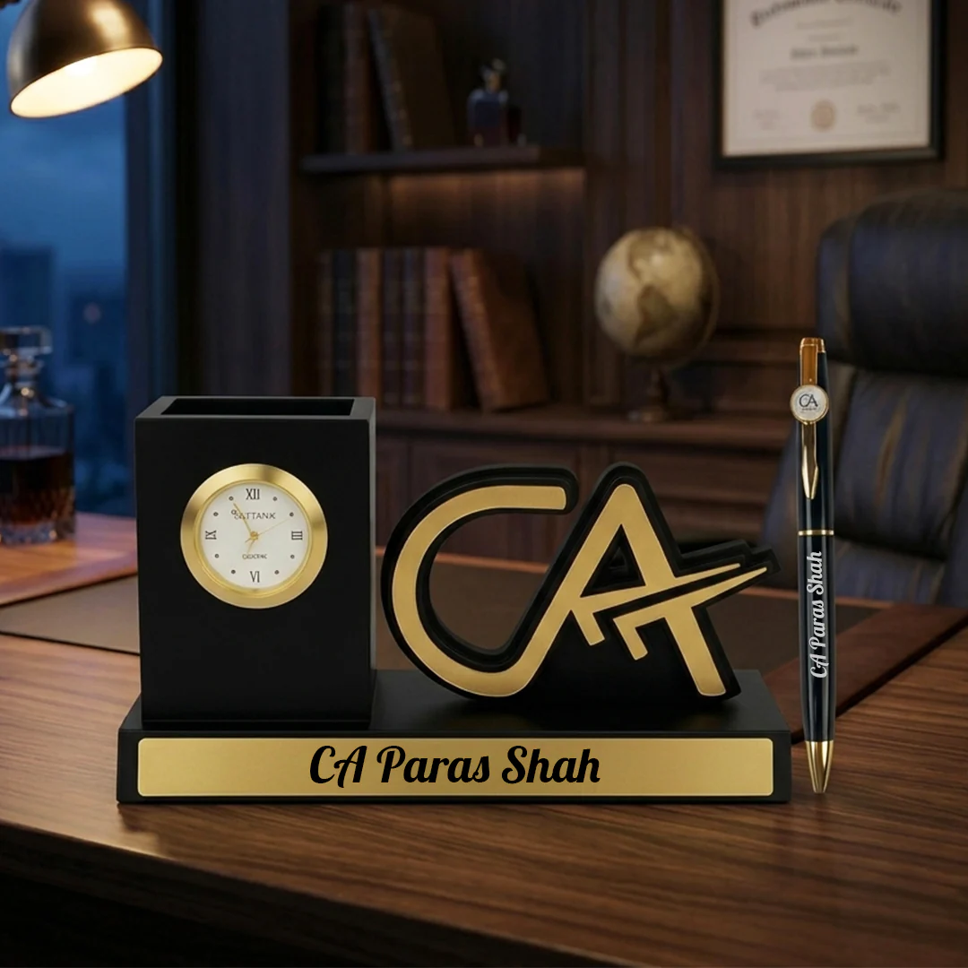 Customized CA Desk Organizer Gift with Clock